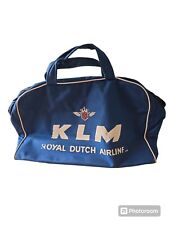 KLM ROYAL DUTCH AIRLINES NAVY BLUE VINYL FOOTED CARRY ON BAG WITH SIDE POCKET  picture